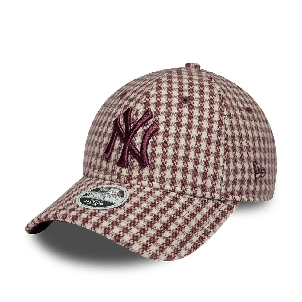 New Era cappello 9FORTY M-Crown New York Yankees Womens MLB Houndstooth Dark Red Adjustable