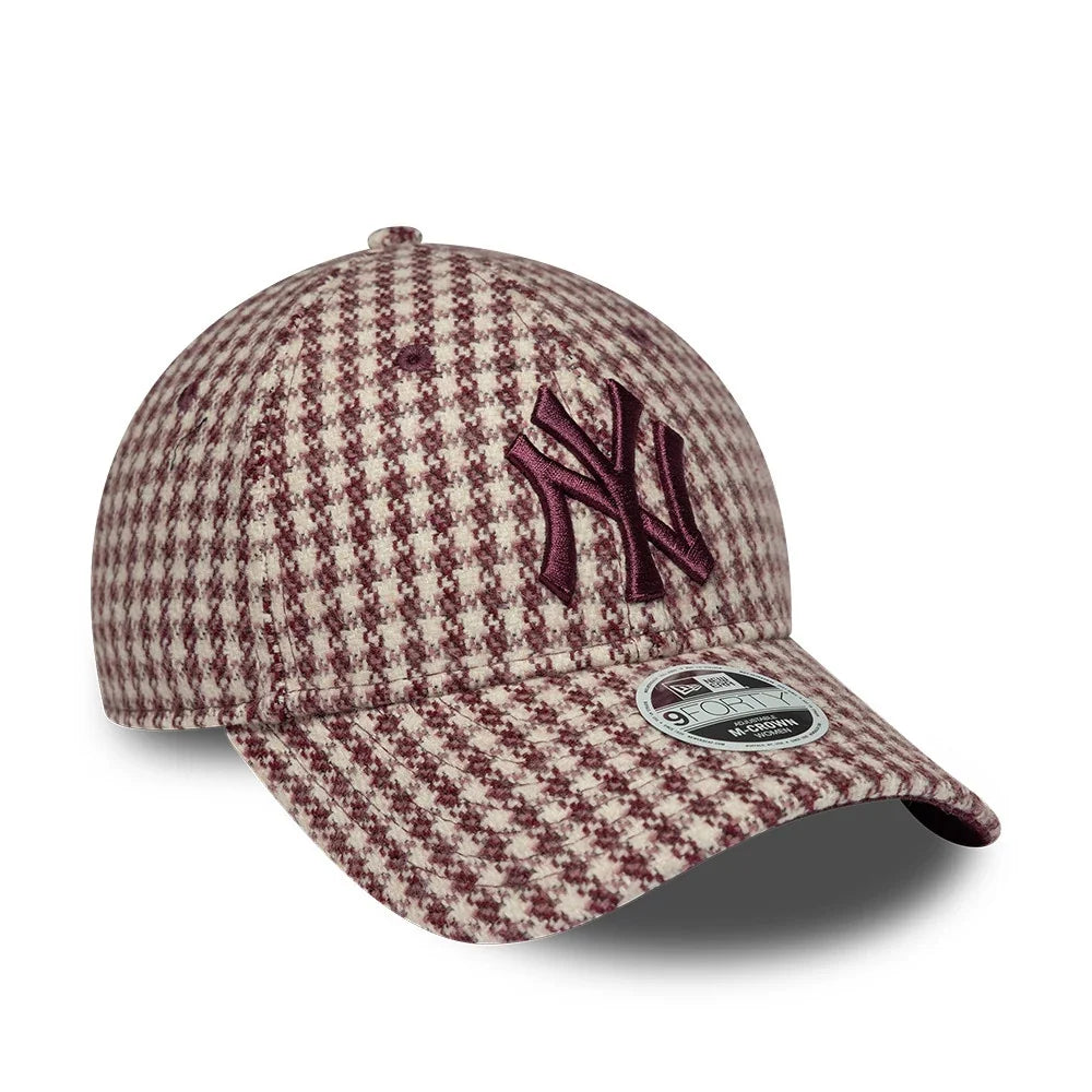New Era cappello 9FORTY M-Crown New York Yankees Womens MLB Houndstooth Dark Red Adjustable