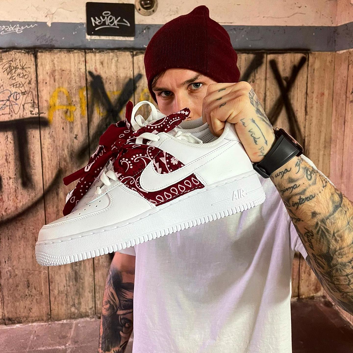 Red Bandana Air Forces Nike Sneaker Pink Bandana Air Force Custom