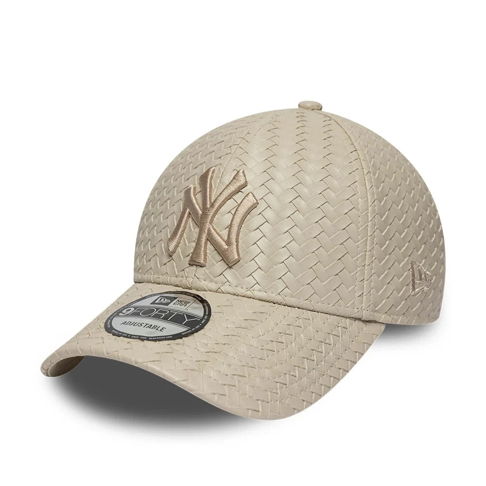 New era cappello 9FORTY New York Yankees MLB PU Weave Light Beige Adjustable