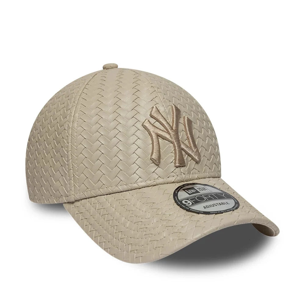 New era cappello 9FORTY New York Yankees MLB PU Weave Light Beige Adjustable