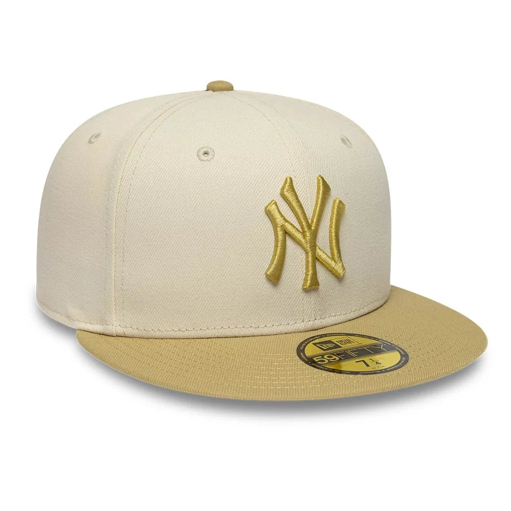New Era Cappello 59FIFTY New York Yankees MLB League Essential Cream & Gold Fitted