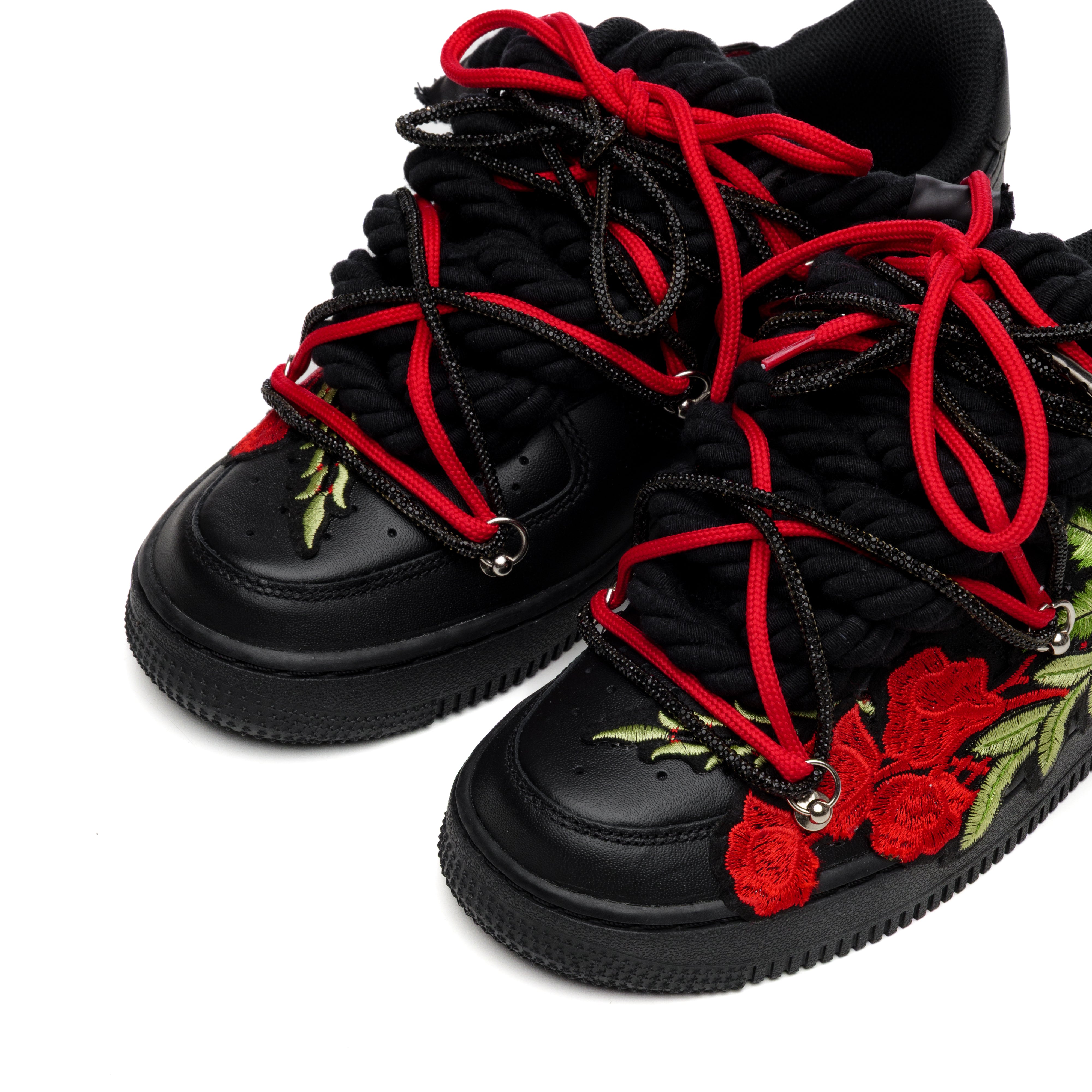 Snezed NIKE AIR FORCE 1 BLACK ROPE LACES- CRIMSOM RED ROSES