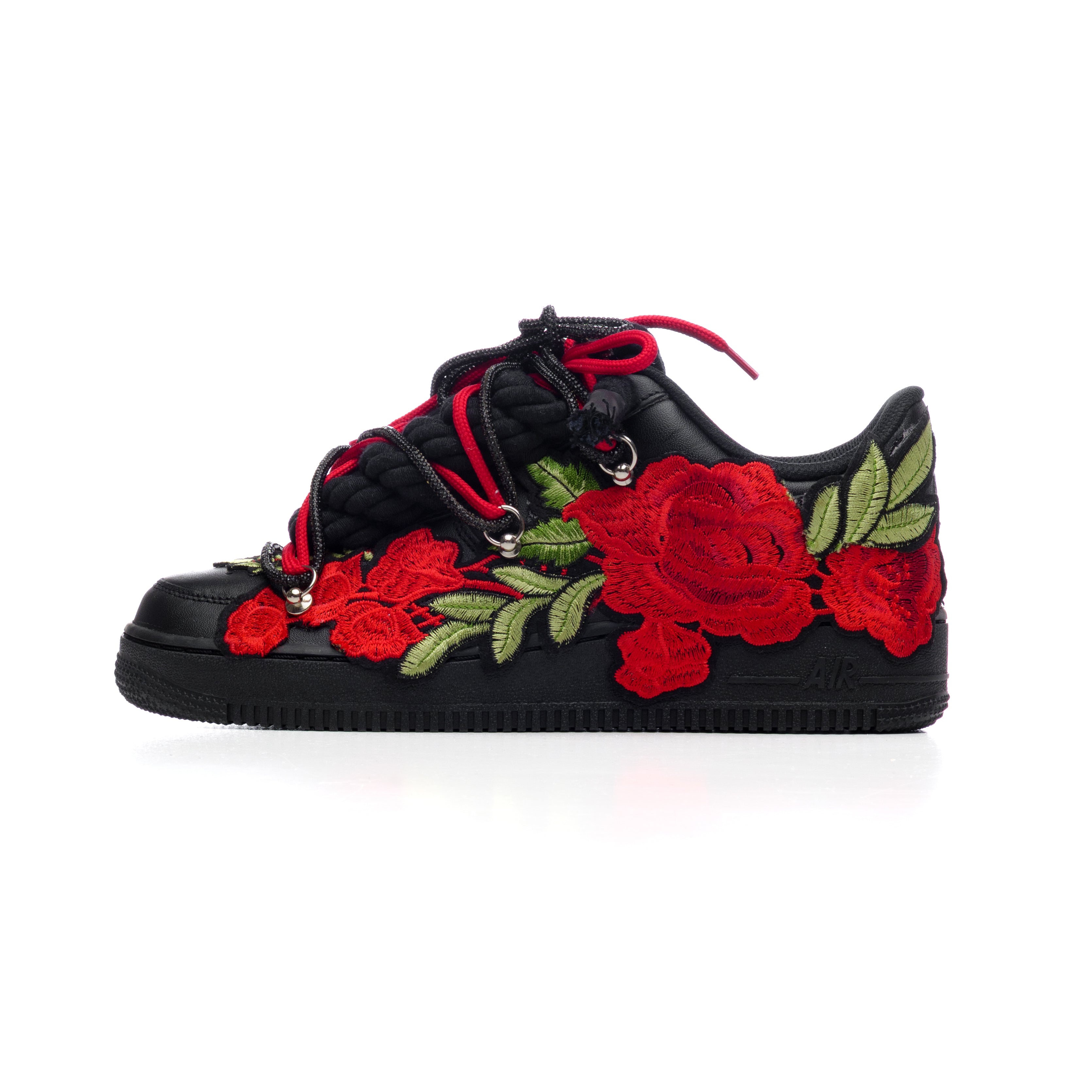Snezed NIKE AIR FORCE 1 BLACK ROPE LACES- CRIMSOM RED ROSES