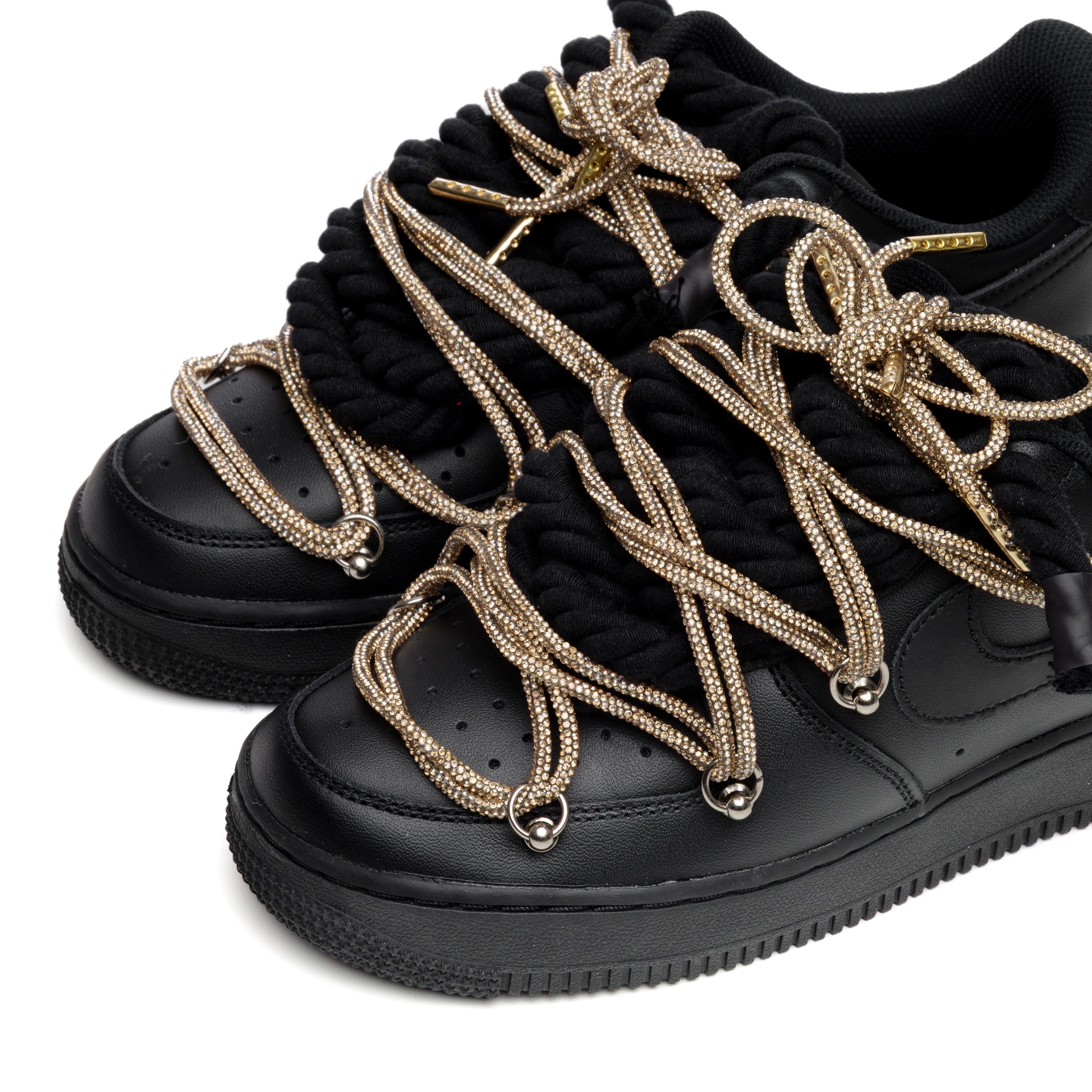 Snezed NIKE AIR FORCE 1 BLACK ROPE LACES- SWAROVSKI DUAL GOLD